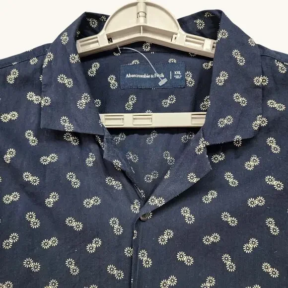 Abercrombie & Fitch Men’s XXL Blue Floral Print Camp Shirt Viscose Soft Hipster - Picture 3 of 8